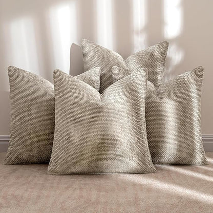 MIULEE Pack of 4 Throw Pillow Covers 18x18 Inch Khaki Soft Decorative Chenille Pillow Covers Farmhouse Accent Cushion Covers for Boho Home Decor Bedroom Living Room