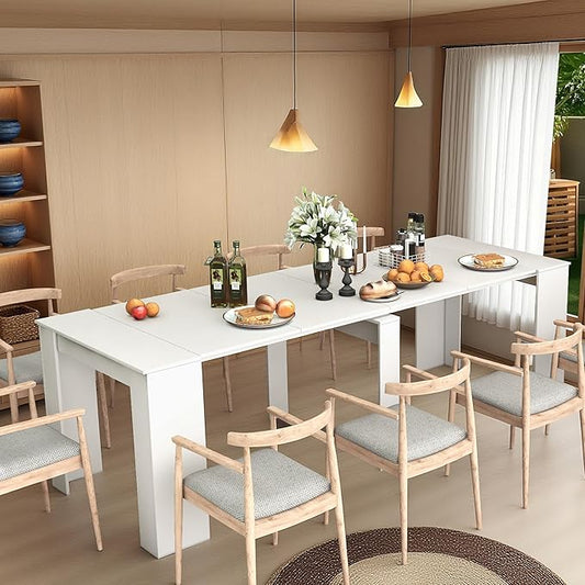 20''- 118.5'' Extendable Dining Room Table, Expandable Dining Table, Modern Large Table, for 2-12 Person, White