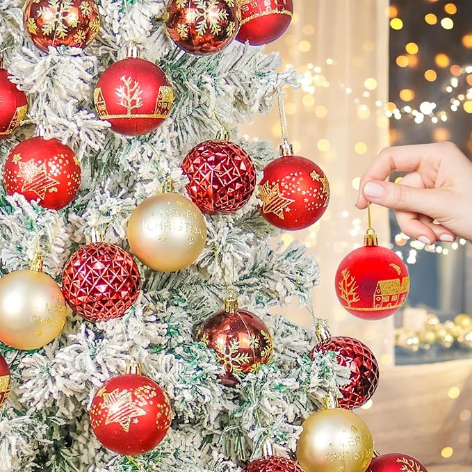 40PCS 2.36" Christmas Balls Ornaments, Plastic Christmas Tree Ornaments, Holiday Baubles, Hanging Decorations for Xmas Trees Holiday Party, Burgundy Baubles