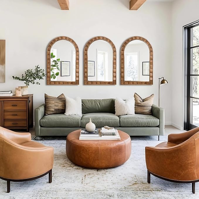 LuxenHome Arched Wall Mirror, 30.4"x18.5" Solid Wood Framed Rustic Farmhouse Decorative Wooden Mirrors, Wall Mounted Hanging Accent Entryway Mirror for Bathroom, Living Room, Bedroom Home Decor