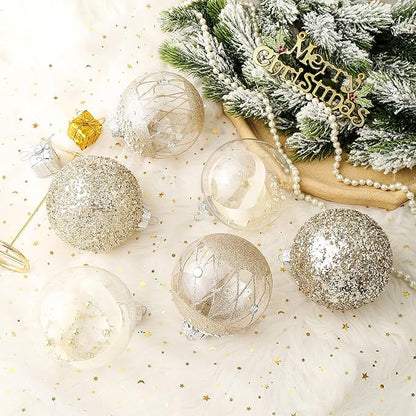 XmasExp Christmas Ball Ornaments Set, Shatterproof Christmastree Decorations,6ct Large Plastic Hanging Ornaments,100mm/4,Champagne Gold
