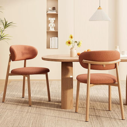 Kitchen Dining Chairs Set of 4 Modern Soft Linen Farmhouse Dining Room Chair with Metal Legs, Orange/Original