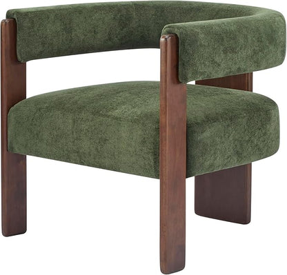 Christopher Knight Home Nettie Modern Accent Chair for Living Room, Velvet Fabric Single Lounge Sofa Chair with Wooden Frame, Comfy Reading Chair for Bedroom, Lounge Armchair with Cushion, Olive Green