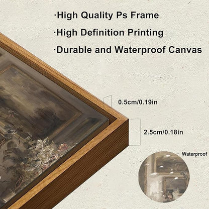 KBKBART Vintage Framed Wall Art, Farmhouse Decor Moody Still Life Canvas Oil Painting Vintage Dark Bathroom Art Prints, Neutral Antique Wall Art Decor for Bedroom, Living Room, Gallery, Gifts for Friends or Family (8"x10")
