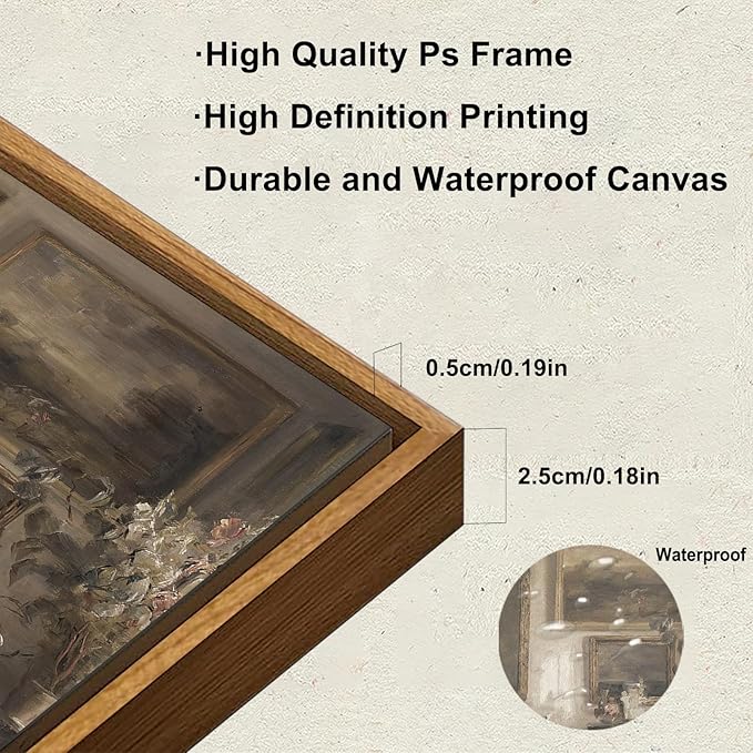 KBKBART Vintage Framed Wall Art , Farmhouse Decor Moody Still Life Canvas Oil Painting Vintage Dark Bathroom Art Prints, Neutral Antique Art Wall Decor for Bedroom, Living Room, Gallery, Gifts for Friends or Family (12"x16")