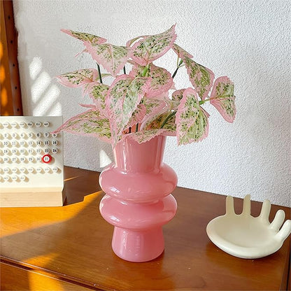 JSPYFITS Modern Glass Vases, 7.87" Tall Four-Layer Book Vase Bubble Flower Vases Decorative for Home Décor, Decorative Pink Glass Table Vase for Wedding Housewarming Gift