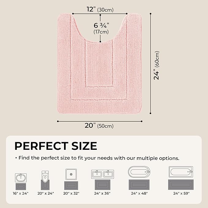 GRANNY SAYS Toilet Rugs U Shaped Washable Non Slip, Toilet Mats for Bathroom Soft Plush Shaggy Absorbent, Microfiber Bath Mats for Bathroom Toilets Cute Decor, 20" x 24", Pink