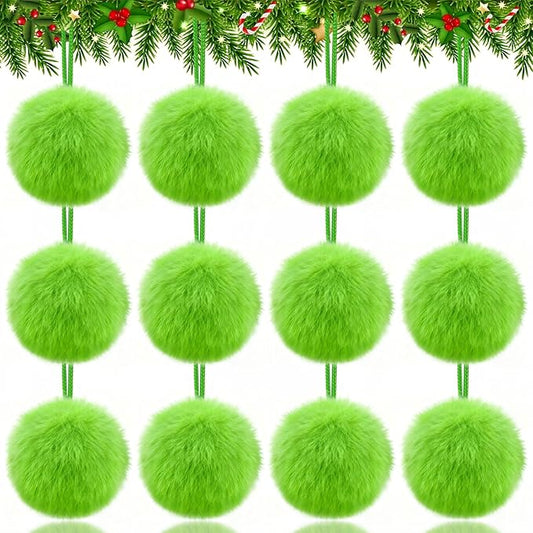 Lime Green Furry Christmas Ball Ornaments 12Pcs Fuzzy Lime Green Ornaments or Xmas Pom Pom Ball Hanging Decorations Furry Elf Balls for Xmas Tree Wreath Home Fireplace Mantel Wall Decors