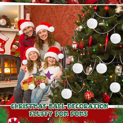 Nuenen 72 Pcs 3.15 Inch White Furry Christmas Ball Ornaments Christmas Pom Poms Ornaments Faux Rabbit Fur Balls Bulk with Elastic Band for Xmas Tree Decorations DIY Craft Hat Keychain (White)