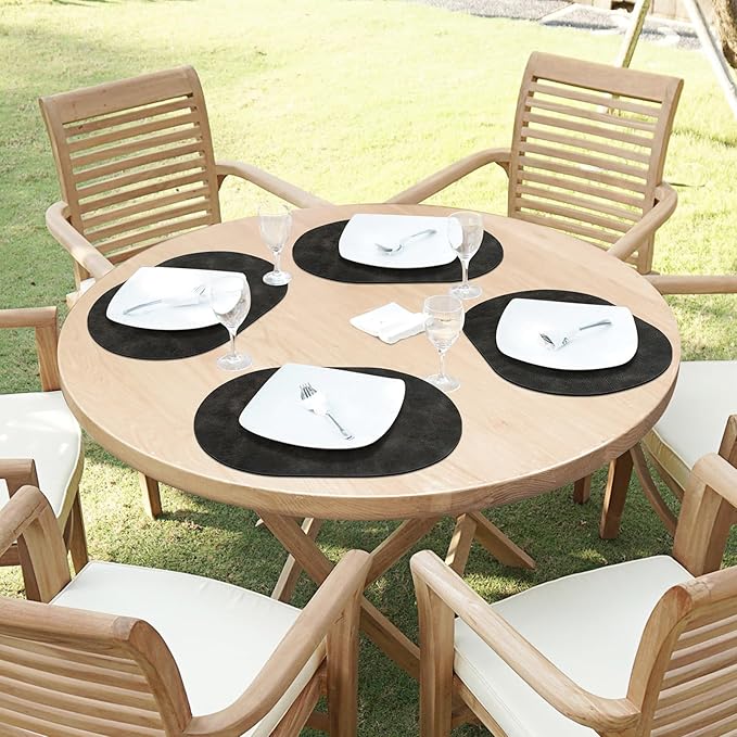 ADRIMER Placemats, Heat Resistant Oval Placemats Set of 4 Washable 12 x 17 Inch, Waterproof Table Mats, Wipeable Pu Place Mats for Kitchen, Dark Grey