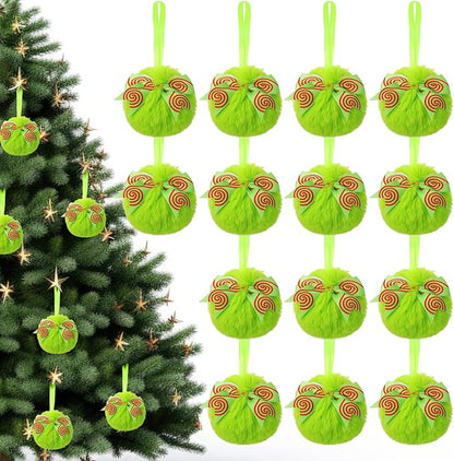 Liliful 18 Pcs Lime Green Furry Christmas Ball Ornaments3.15 Inch Bow Xmas Furry Ornaments Hanging Christmas Pom Pom Ball Decorations for Home Xmas Tree Party Supplies Wall Decor(Style 1,Green)