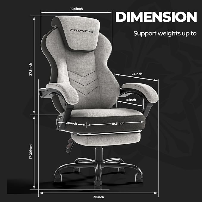 Ergonomic Office Chair with Adjustable Headrest and Footrest, High Back Desk Chair with Linkage Armrests, Reclining Swivel Chair for Home Office, Executive Office Chair (Gray)
