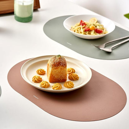 Clay Pink Oval Silicone Placemats Set of 4 – Heat Resistant, Waterproof, Easy to Clean Non-Slip Modern Dining Table Mats – Premium Leather Textured Japandi Kitchen Decor