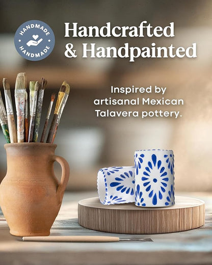 Talavera Shot Glasses 100% Handmade Ceramic Shot Glasses Mexican Pottery Design Perfect Gifts for Women & Men, BLUE