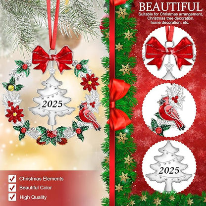 2025 Christmas Ornaments for Tree,Christmas Wreath Ornaments 2025 with Rotatable Tree for Christmas Tree Decorations Holiday Decorative Annual Keepsake Gift (Metal,Silver)