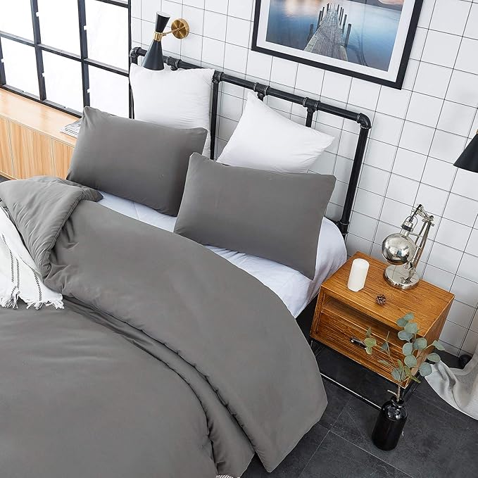 CLOTHKNOW Dark Grey California King Comforter Set Gray Bedding Comforter Sets All Season Grey Comforter Men Women Comforter with 2 x Pillow Cases