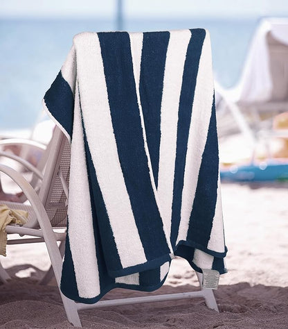 Utopia Towels 4 Pack Cabana Stripe Beach Towel Oversized 100% Ring Spun Cotton Beth Towels Highly Absorbent Quick, Navy