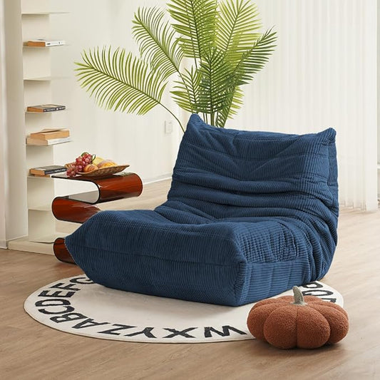 N&V Fireside Chair Mid Century Armless Floor Sofa Corduroy Lounge Chair Foam Accent Chair, Prussia Blue