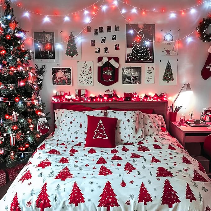 JMEXSUSS Connectable Red and White Christmas Lights, 8 Modes 100 LED Twinkle String Lights Indoor, Clear Wire Plug-in Christmas String Lights Outdoor Waterproof