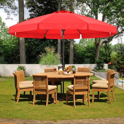 ABCCANOPY 9ft Scalloped Patio Umbrella, Outdoor Table Umbrella with Tilt and Crank, Fiberglass Ribs Deck Umbrella for Patio, Pool, Garden, Picnic (Red)