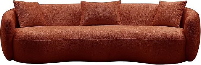 KEIKI 94" Boucle Half Moon Curved Sectional Sofa with 3 Throw Pillows, Modern 4-Seater Teddy Fleece Leisure Couch with Curved Backrest, Easy Assembly, for Living Room, Bedroom, Brown