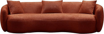 KEIKI 94" Boucle Half Moon Curved Sectional Sofa with 3 Throw Pillows, Modern 4-Seater Teddy Fleece Leisure Couch with Curved Backrest, Easy Assembly, for Living Room, Bedroom, Brown