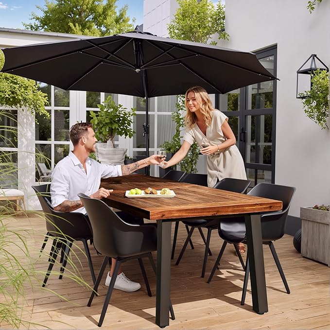 Devoko Home Acacia Wood Dining Table 6-Person Indoor Outdoor Table with Iron Legs, Sandblast Finish, Natural Stained, Rustic Metal, 69 * 33 * 30 inch (Walnut Brown)