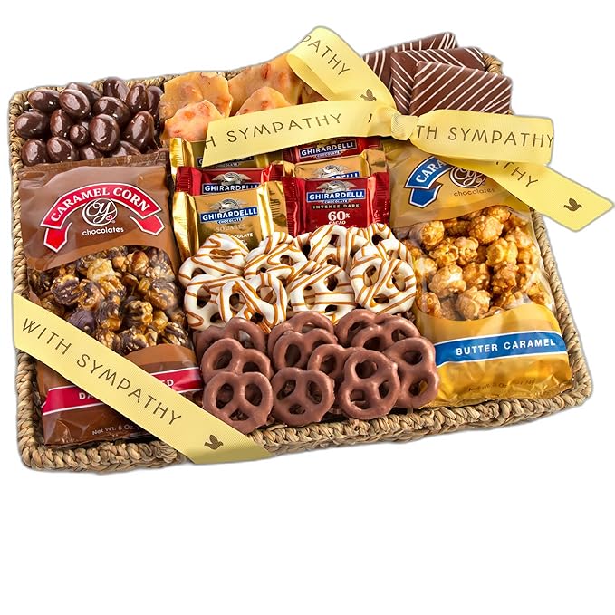 A Gift Inside With Sympathy Chocolate Caramel and Crunch Grand Gift Basket with Snacks, Ghirardelli and Chocolate-Covered Nuts