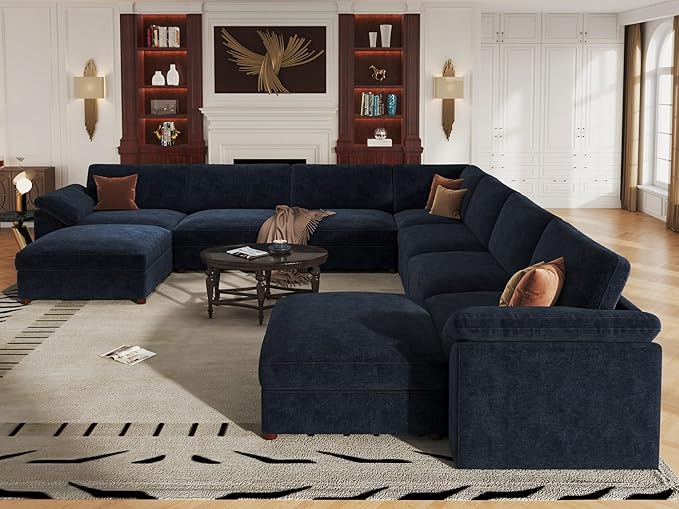 EASE MOOSE Oversized Modular Sectional Sofa with Ottoman, Modern Luxury Wide Deep Modular Couch, U Shaped Couch for Big Spaces Living Room,Blue