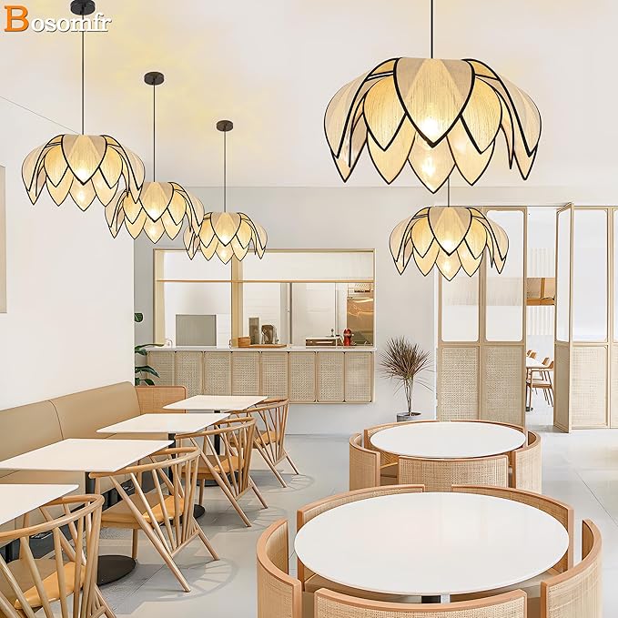 21.6" Boho Petal-Shaped Chandelier Light Fixture, Farmhouse Chandeliers for Dining Room Hand Woven Flower Pendant Light, Coastal Hanging Pendant Light for Kitchen Island Bedroom Living Room