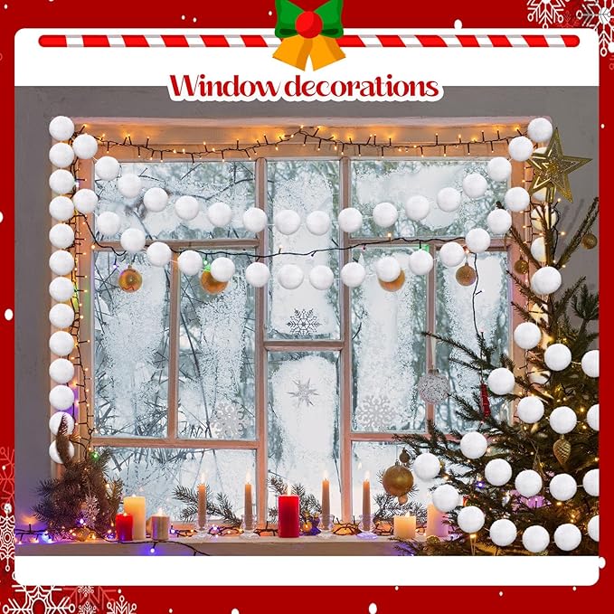 2 Pack Large Pom Poms Garland Hanging Decorations Colorful Soft Faux Rabbit Fur Ball Garland for Easter Xmas Holiday Wedding Baby Shower Birthday Party Supplies(White,3.15 Inch)