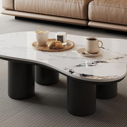 Modern Coffee Table for Living Room, 48.42" Cloud Coffee Table with White Sintered Stone Top, Large Living Room Table Unique Tea Table for Home Office