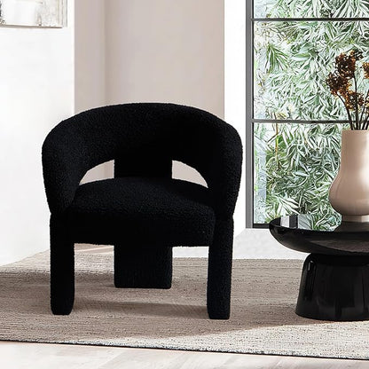 Modern Accent Chair Black Sherpa Round Barrel Armchair Comfy Upholstered Lounge Chair for Living Room Bedroom Reading Chair Vanity Chair Comfy Office Waiting Room Chairs