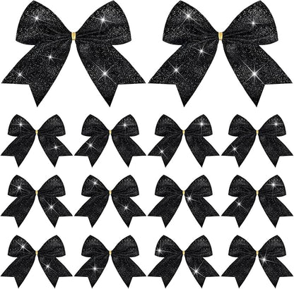 Cindeer 24 Pcs Black Christmas Bow Decorations 6 x 6 Inches, Glitter Holiday Ornaments Sequin Ties Bows for Xmas Tree, Wreath, DIY Crafts, Party Decor, Gift Wrapping