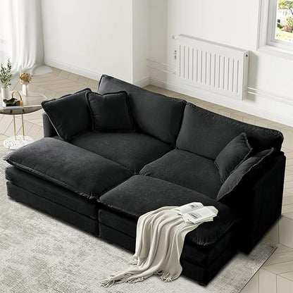 SoarFlash Chenille Sectional Sofa, Comfy Modular Coush Sofa with Ottoman, Modern 2 Seat Recliner Deep Seat Sofa Set for Living Room,Grey