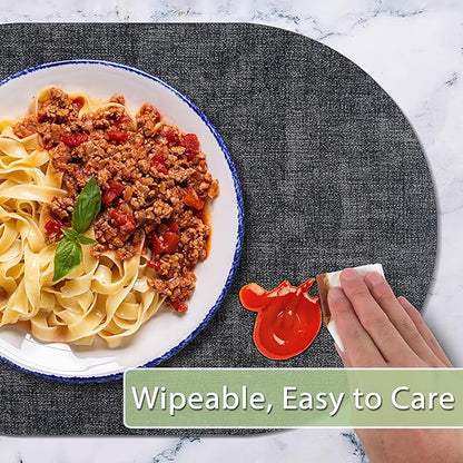 Placemats Set of 12 Washable, Heat Resistant Table Placemats Wipeable Faux Leather Oval Place Mats Non Slip, Waterproof Oval Table Mats for Indoor Outdoor, Charcoal