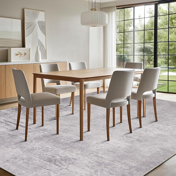 Washable Rugs 8x10 Area Rugs for Living Room,Modern Abstract Rugs for Bedroom,Large Carpets,Ultra Soft Faux Wool Retro Dining Room Rug,Non Slip&Non-Shedding Low Pile Print Rug- Grey