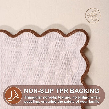 ORTIGIA Cute Scalloped Bath Mat, Fun Plush Microfiber Brown Bathroom Rugs Non Slip Washable Quick Dry Absorbent, Bath Rug for Shower Stall Vanities Kitchen Floor Entrance, 20x32