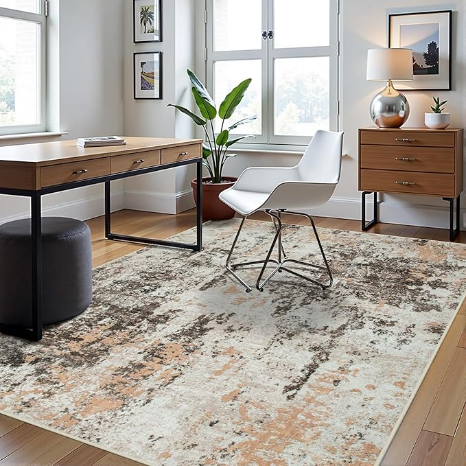 5x7 Area Rugs for Living Room Rug Washable: Abstract Rug for Dining Room Bedroom Carpet Non Slip 5 by 7 Indoor Modern Nursery Home Office Brown Beige