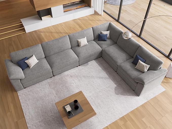 EASE MOOSE Oversized L Shape Sectional Couch,Extra Large Deep seat Gray Sectional Modular Sofa for Living Room,Light Gray