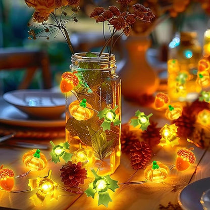 Coquimbo Fall Decorations Thanksgiving for Home, 10FT 30 LED Pumpkin Maple Leaf Lights Battery Operated Fairy String Lights Autumn Harvest Table Indoor Outdoor Decor Halloween Party Decorations Gifts