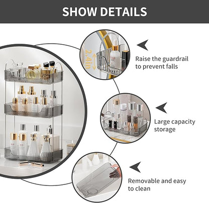 3 Tier Bathroom Organizer Countertop Makeup Perfume Skincare Organizer for Bathroom Dresser Vanity (Grey)