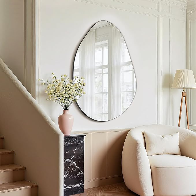 FICTOR Irregular Asymmetrical Wall Mirror, 32" x 21" Modern Decorative Mirror for Entryway, Bathroom, Bedroom, Living Room, Dining Room