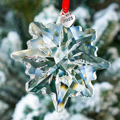 2025 Clear Crystal Snowflake Ornaments for Christmas Tree 3.15" Glass Crystal Star Ornament for Tree