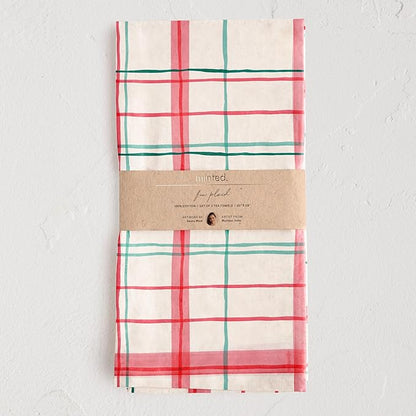 Minted Plaid Tea Towels Cotton Kitchen Towels Decorative with Hanging Loop Set of 2 18x28