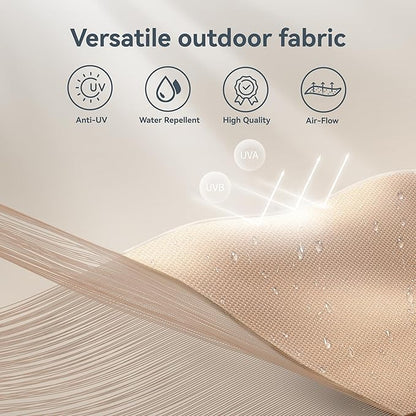 PHI VILLA 15ft Large Patio Umbrella with Base & Solar Lights, Double-Sided Outdoor Rectangle Umbrellas with 36 LED Lights, Umbrella for Outside with Stand, Beige