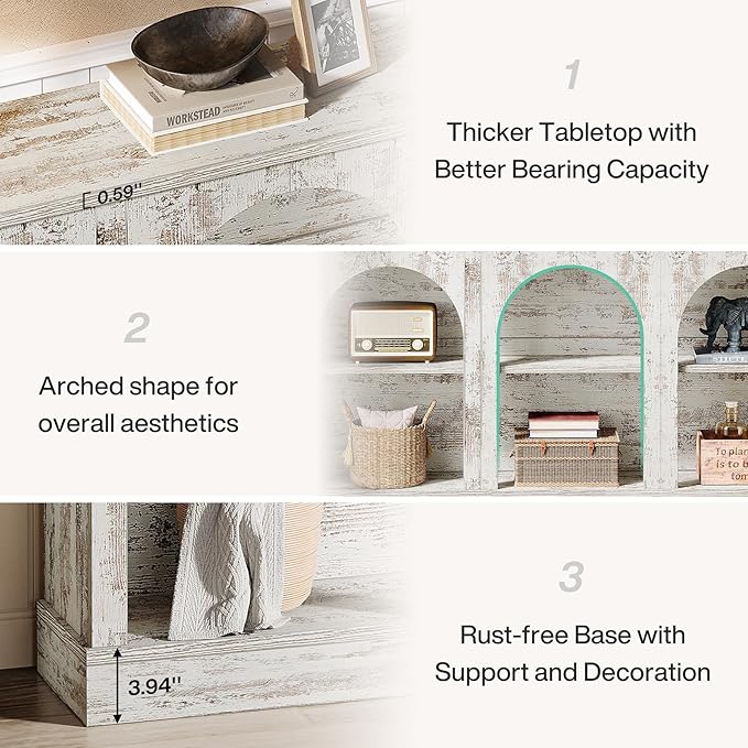 Tribesigns Farmhouse Console Table, 63-Inch Long Entryway Table with 3 Tier Storage, Wooden Rectangular Sofa Table Behind The Couch for Entrance, Hallway, Living Room, Distressed White