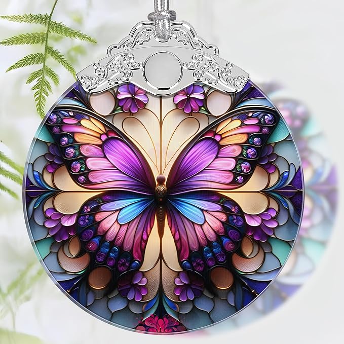 Christmas Ornament, 2025 Ornaments for Christmas Tree, Stained Glass Hanging Ornament, Holiday Ornaments, Unique Gift Idea - Butterfly