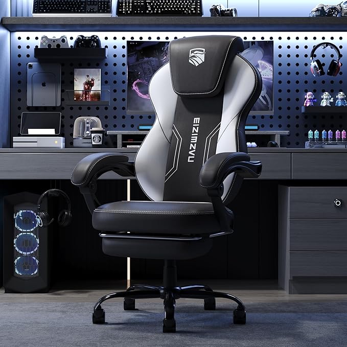 Ergonomic Office Chair with Adjustable Headrest and Footrest, High Back Desk Chair with Linkage Armrests, Reclining Swivel Chair for Home Office, Executive Office Chair (White)