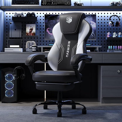 Ergonomic Office Chair with Adjustable Headrest and Footrest, High Back Desk Chair with Linkage Armrests, Reclining Swivel Chair for Home Office, Executive Office Chair (White)